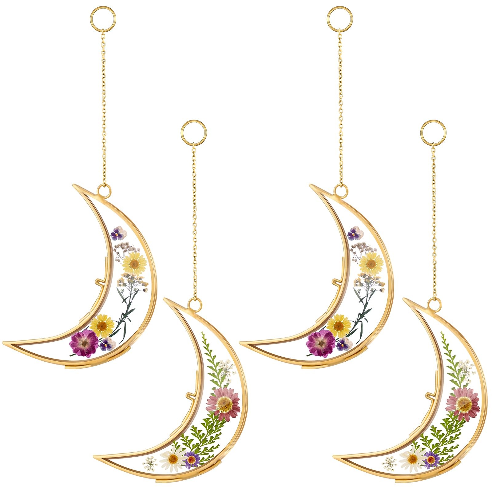 Lineshading 4 Pcs Glass Pressed Flower Frames Double 2.5 x 3.5 Inch, Gold
