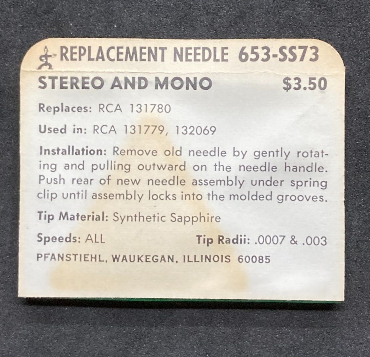 PFANSTIEHL Record Needle Replacement #653-SS73, New Old Stock, Unopened