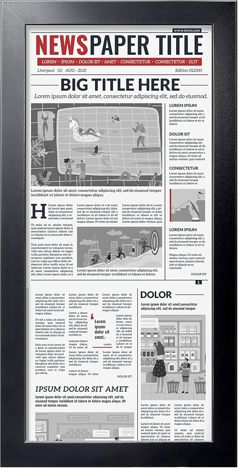 LaVie Home 11×22 Newspaper Frame Without Mat, Black with 11×22,