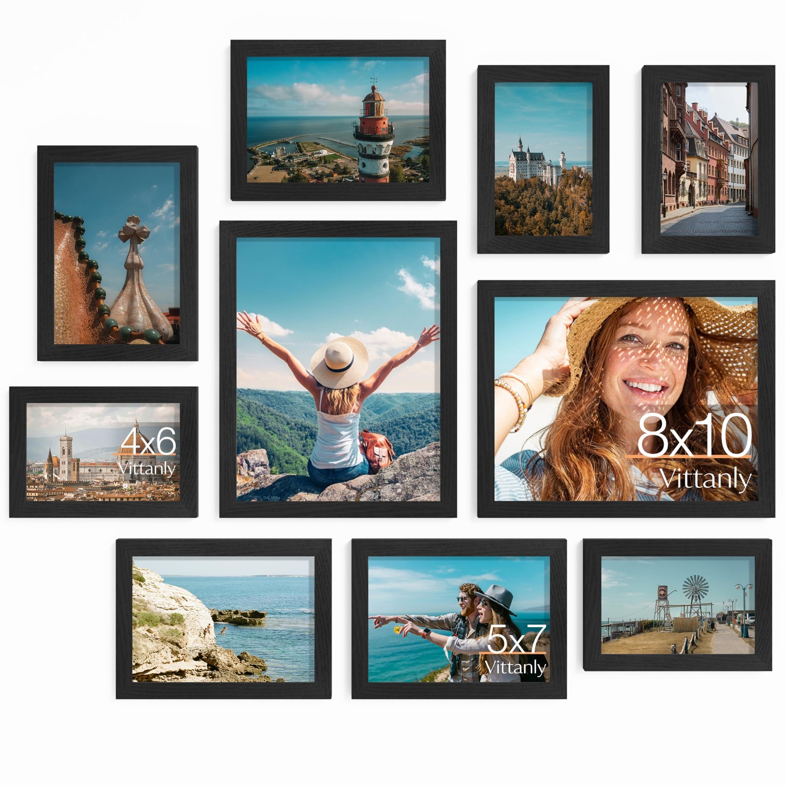Vittanly 10 Pack Picture Frames Collage Wall Decor, Gallery 10 Pack, Black