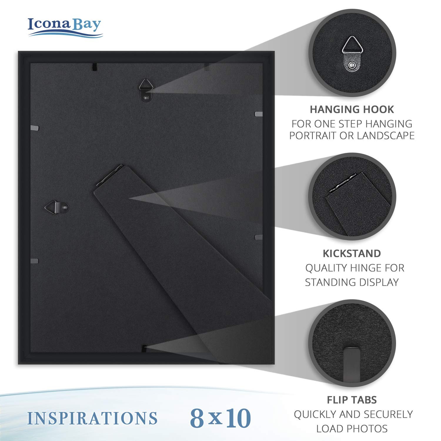 Icona Bay 8×10 Black Picture Frame Beautifully Detailed Molding, 8×10,