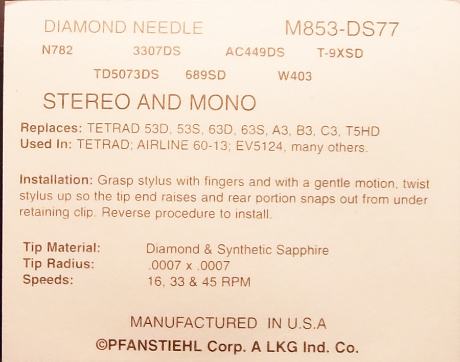 TURNTABLE NEEDLE For SOUND DESIGN MODELS 432 435 4239 4245 4249 4245 7050 6959