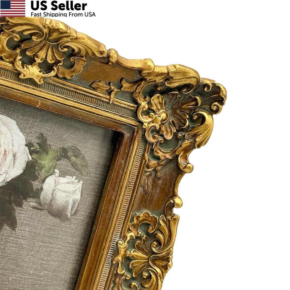 CISOO 4×4 Vintage Small Picture Frame, Antique Ornate Bronze Gold 4×4,