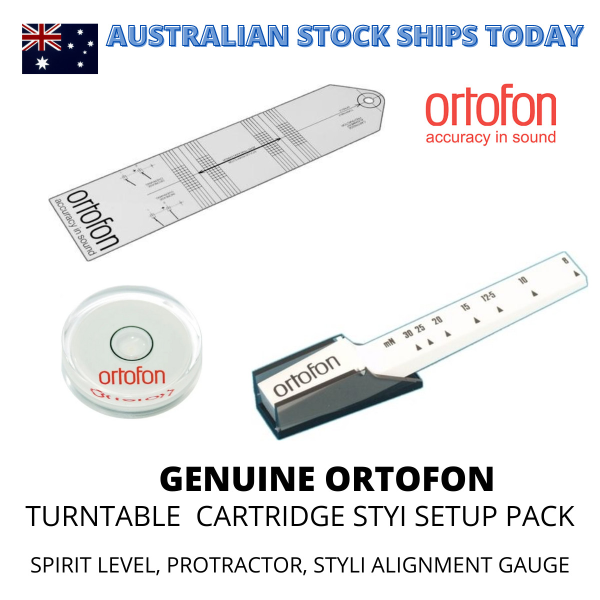 Ortofon Turntable Alignment Protractor Surface Spirit Level,Stylus Gauge Pack