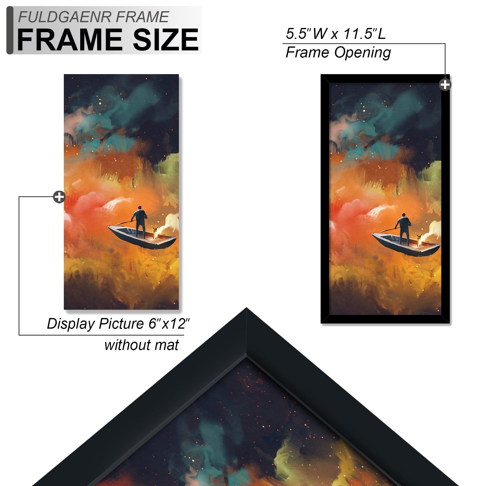 FULDGAENR 6×12 Picture Frame Set of 2, Black Frames for 6 x 12 6×12, BLACK