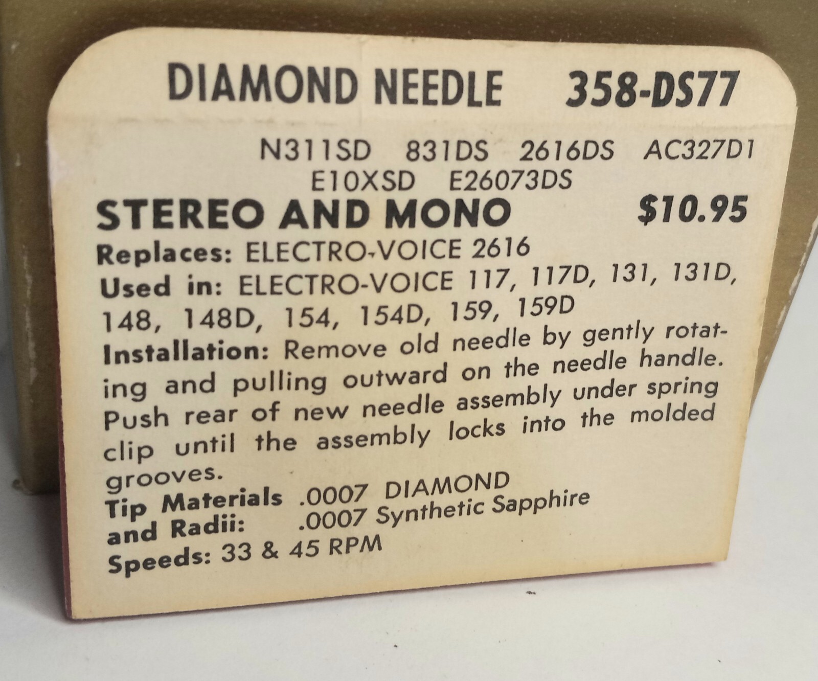 turntable needle 358-DS77 Stylus Needle Electro-Voice 117, 131, 148, 154, 159
