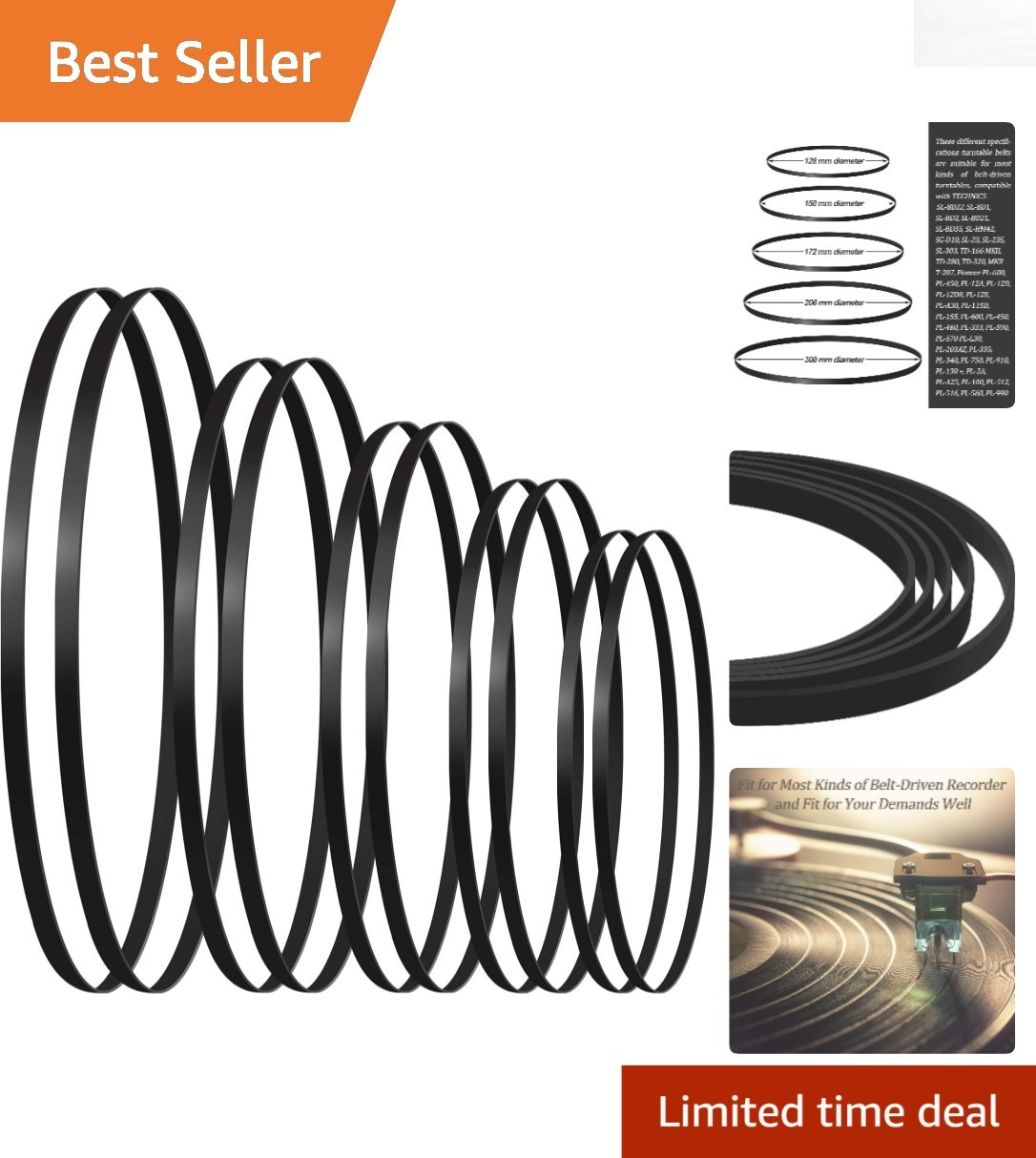 Versatile Replacement Turntable Belts – 10 Pieces in 5 Sizes for Most Models