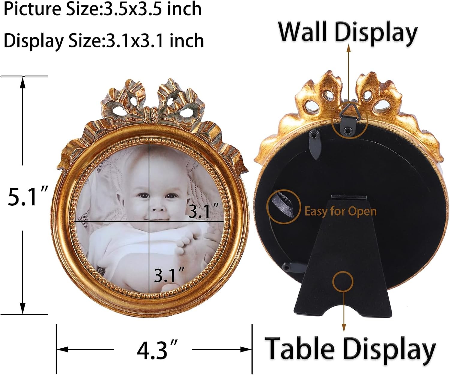 Antique Picture Frames 3.5×3.5 Round Round, Bronze