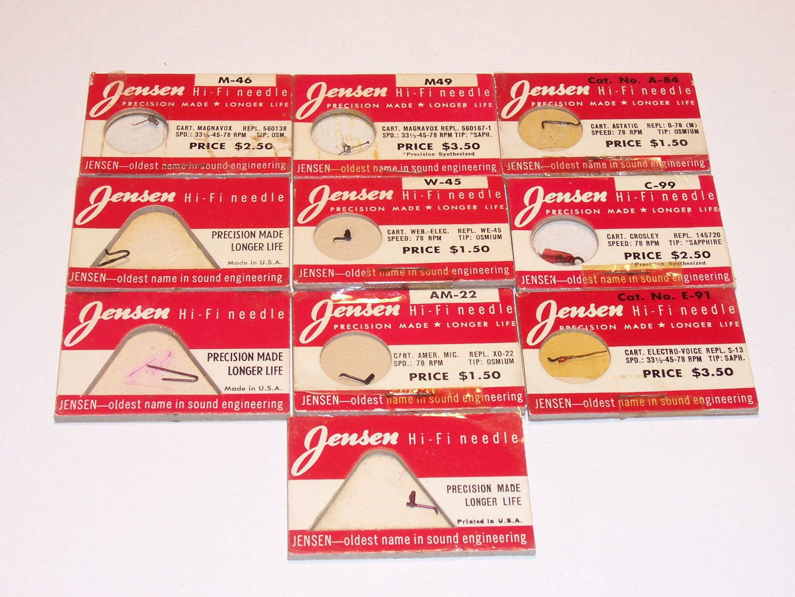 Jensen Dealer Lot #3 Qty. 10 Needle Stylus Free Shipping