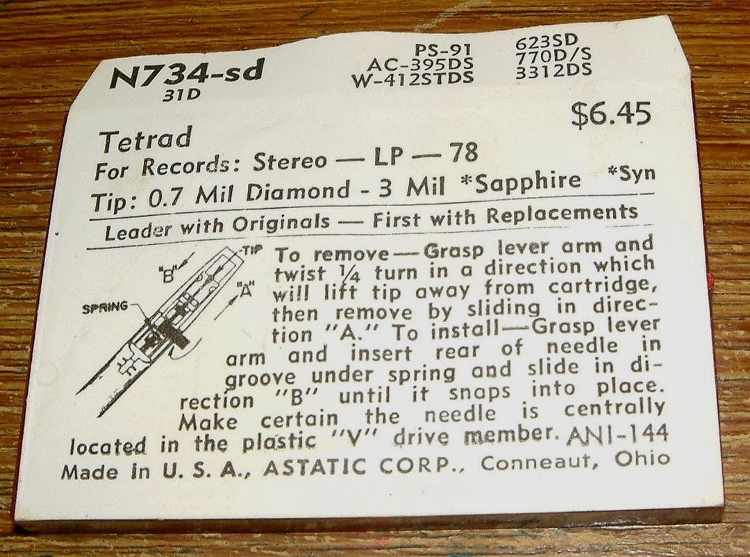 Stereo Record Needle N730sd for Tetrad 11D, EV3310DS W-412STDS PS-68 S855-DS73