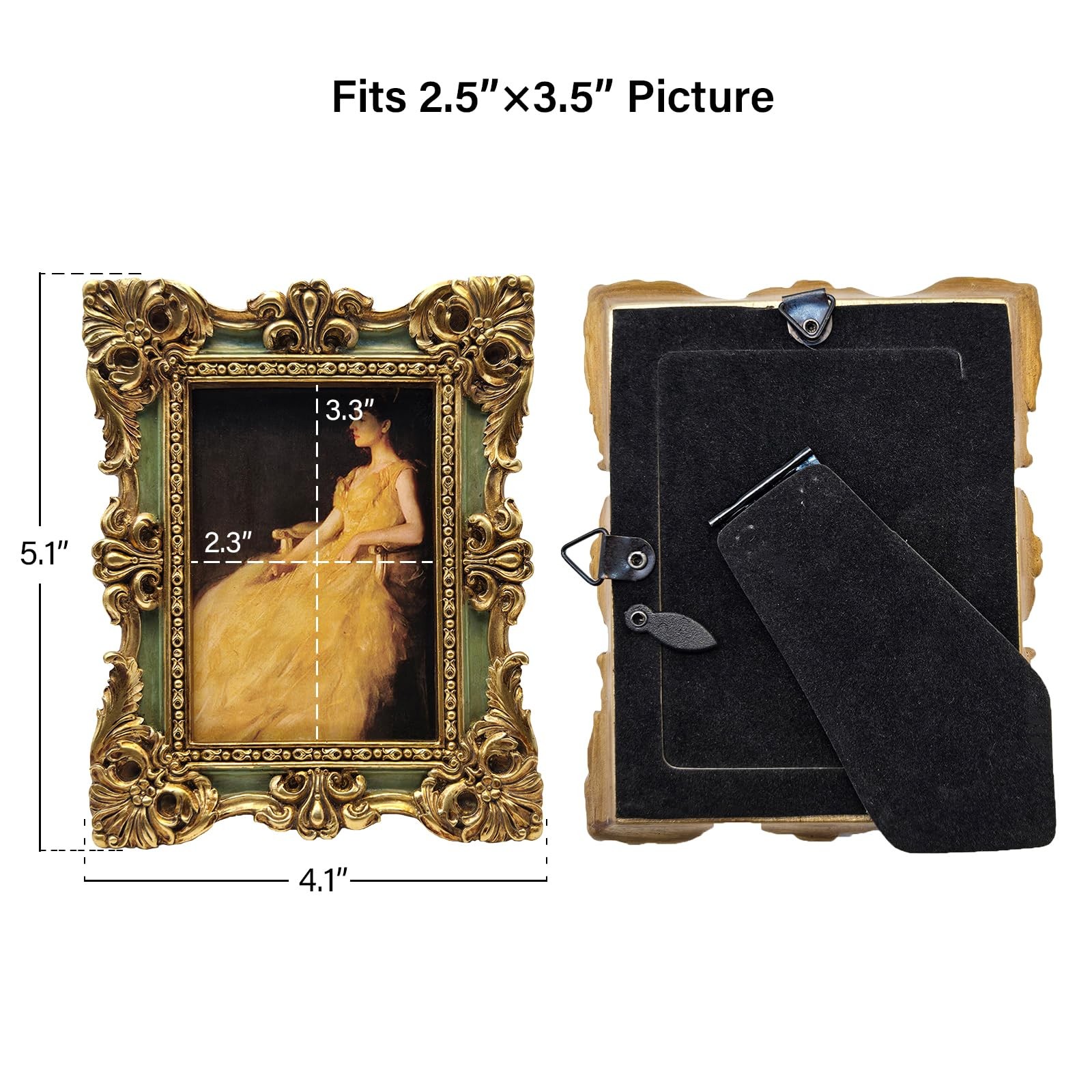 CISOO 2.5×3.5 Vintage Small Picture Frame, Antique Ornate 2.5×3.5, Green