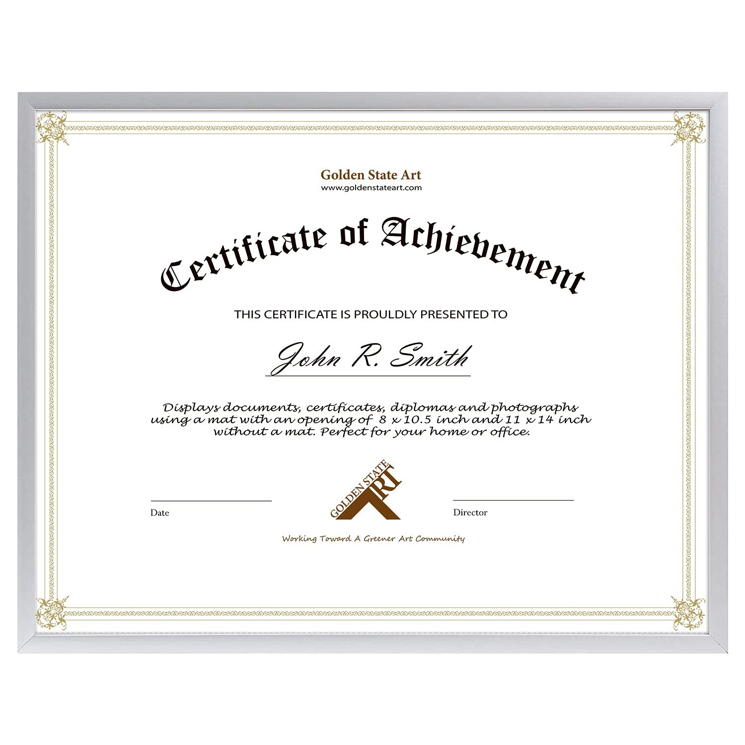 Golden State Art, 8.5×11 Aluminum Frame, Real Glass, Metal 1 Pack, Silver