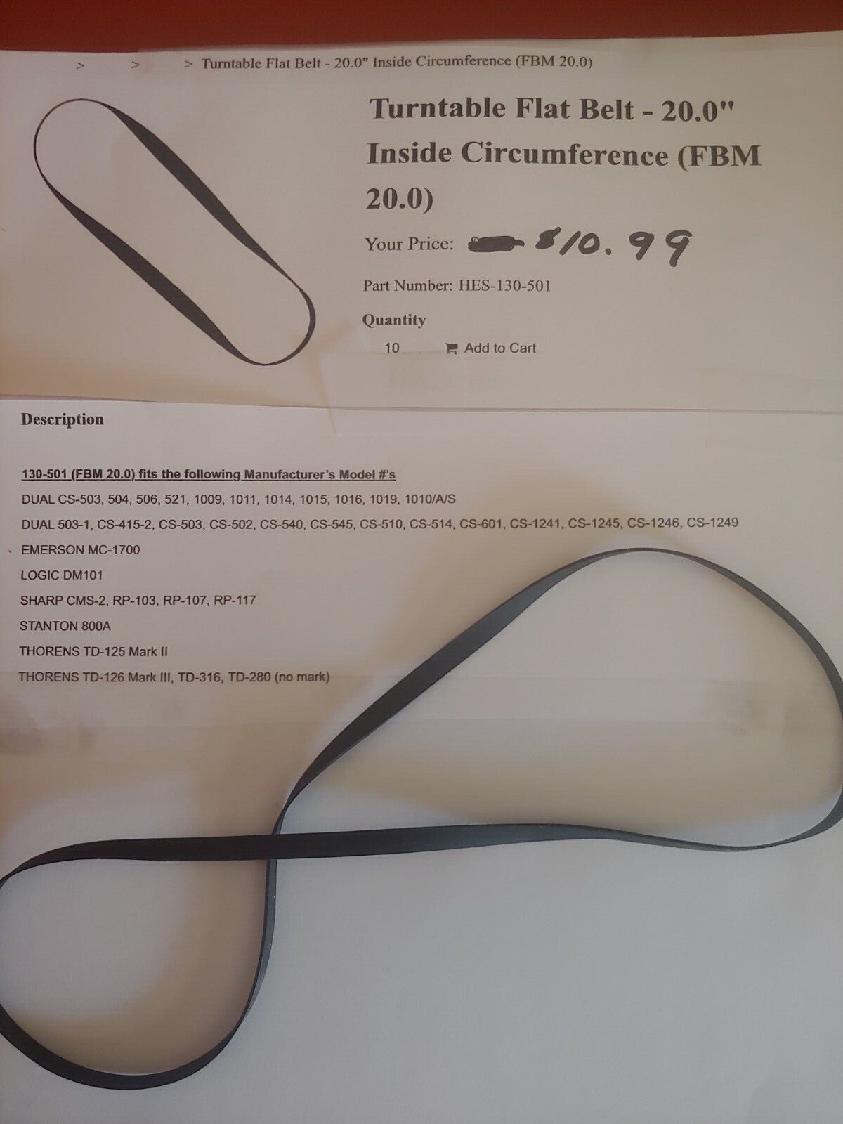 TURNTABLE BELT 20.0 DUAL THORENS STANTON SEE PICS ZOOM FOR ALL MODELS