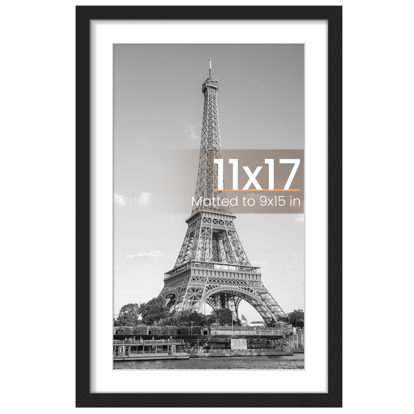 upsimples 11×17 Picture Frame, Display Pictures 9×15 with Mat or 11×17, Black