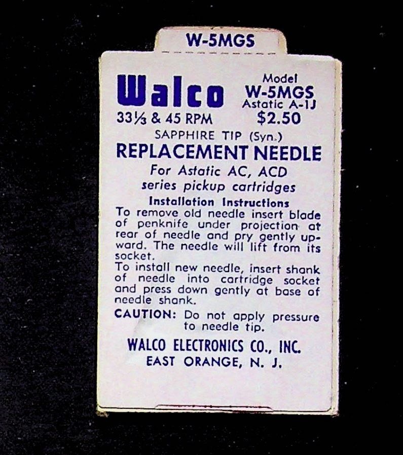 Walco Replacement Needle for Record Player Astatic AC ACD Sapphire NOS