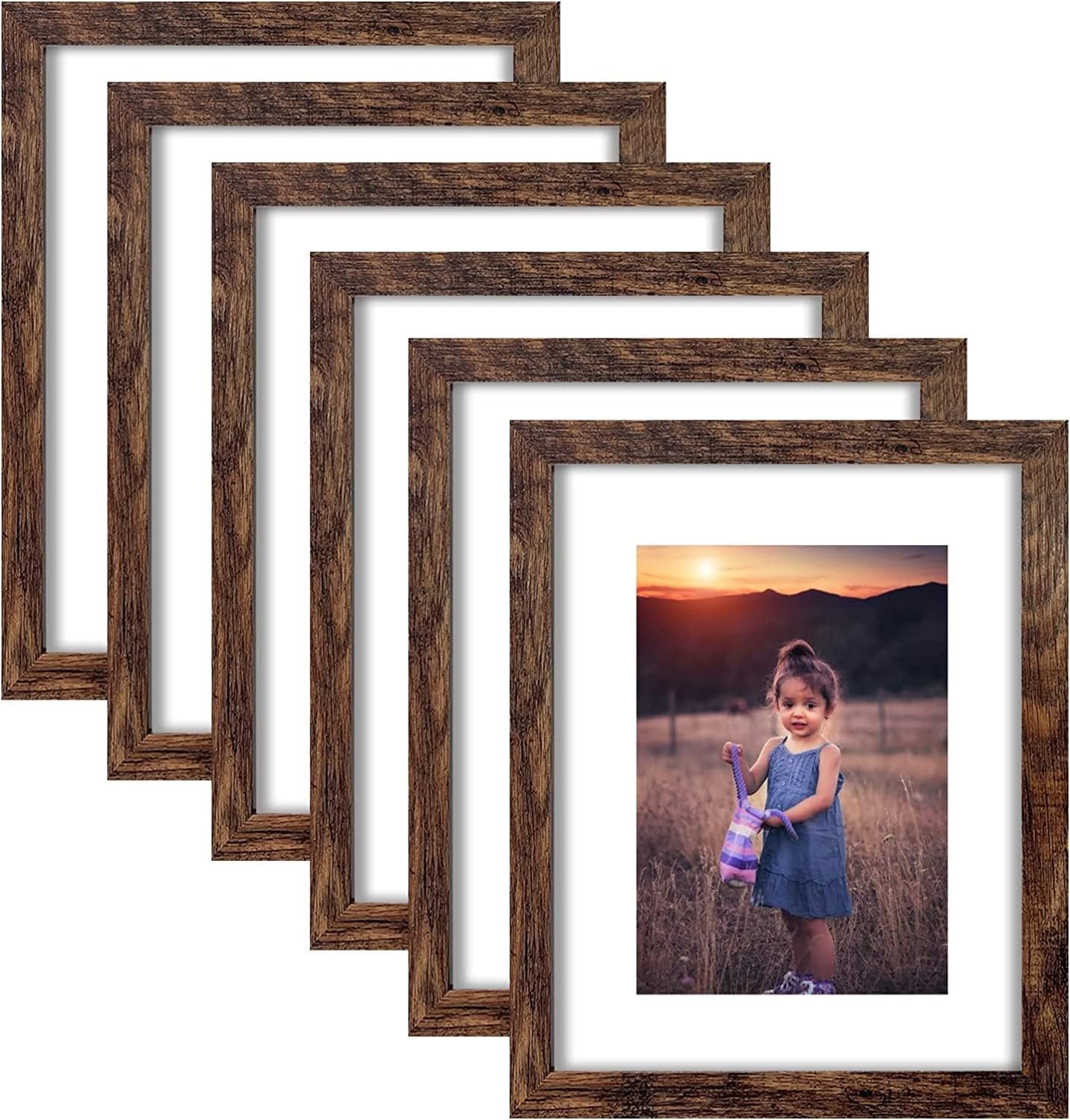 11×14 Picture Frame Rustic Brown Wood Set of 11X14-6PCS,