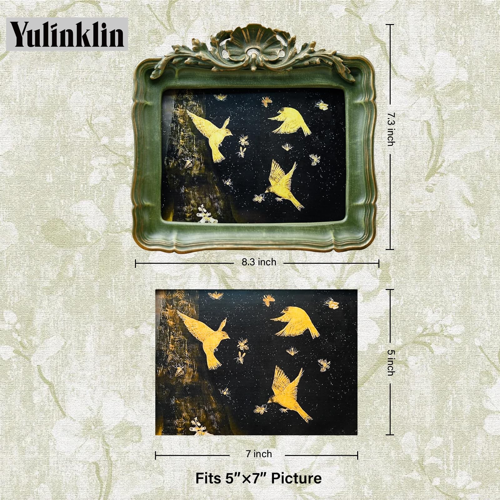 YULINKLIN 5×7 Vintage Picture Frame, Antique Green Ornate Carved 5×7,