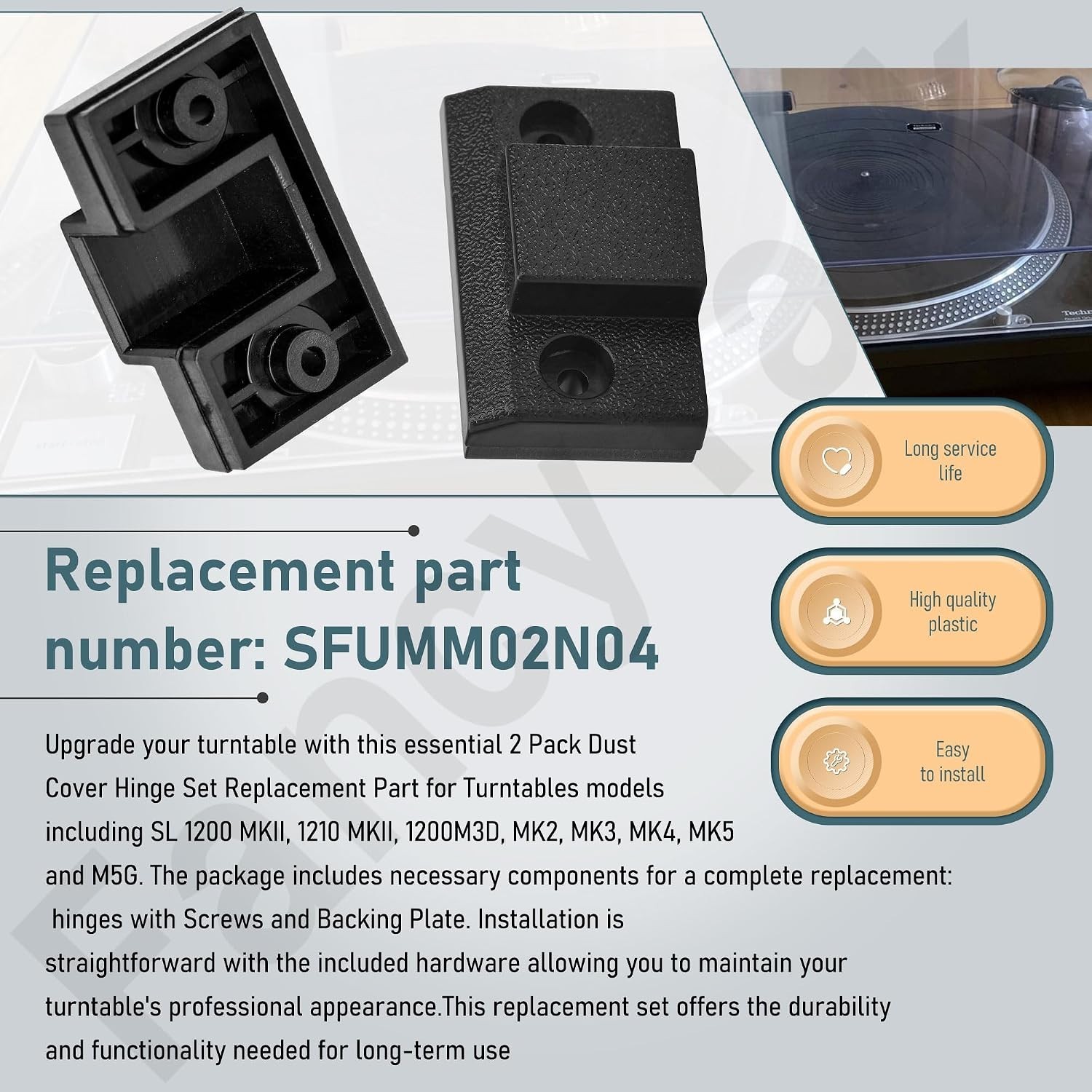 Turntable Dust Cover Hinge Set 2 Pack for SL-1200 MK2 MK3 MK4 M5G