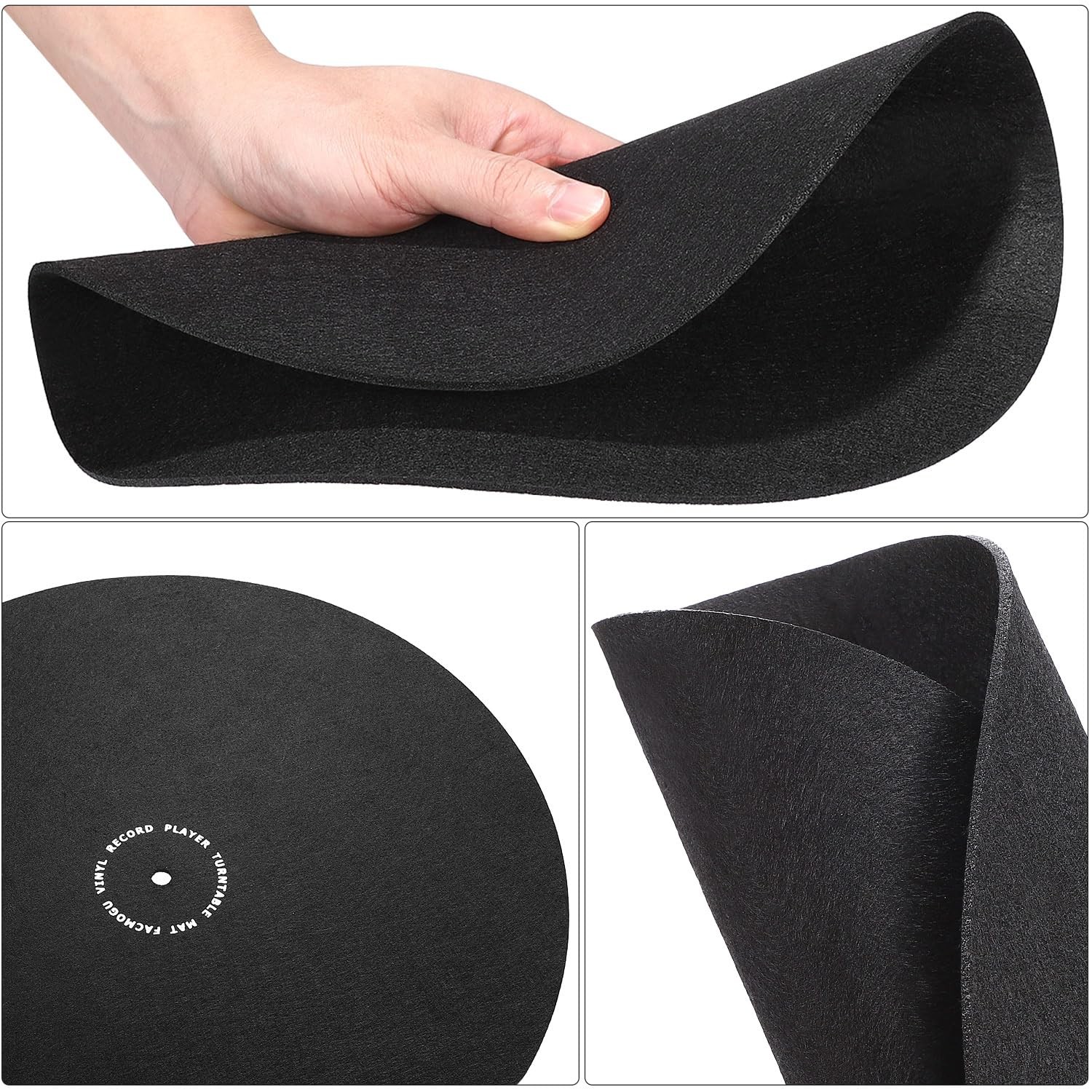 Facmogu 12 Inch Wool Turntable Slipmat, Anti Vibration 2mm Thickness, Black