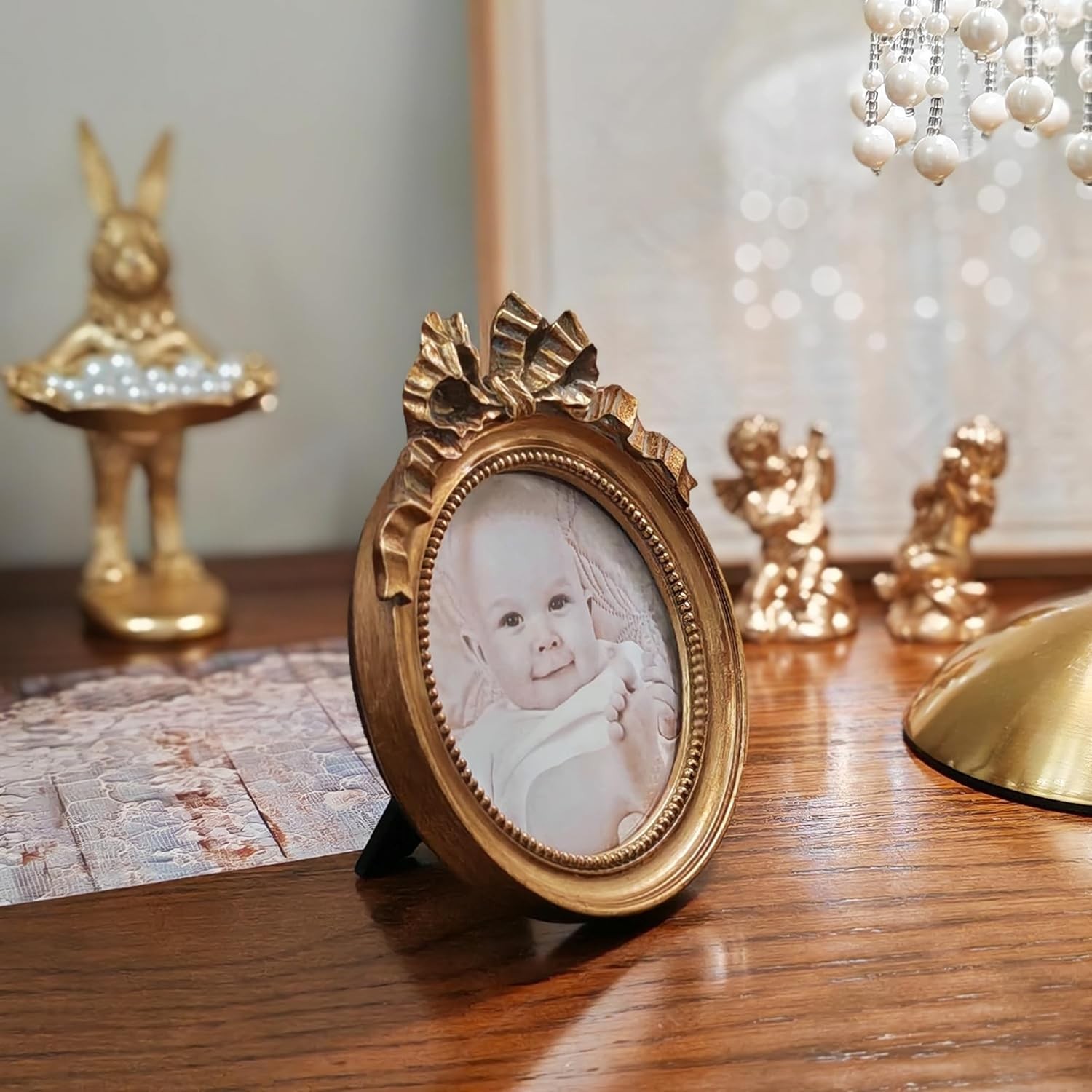 Vintage Picture Frames 3.5×3.5 Ornate Wallet Size Round Round, Bronze