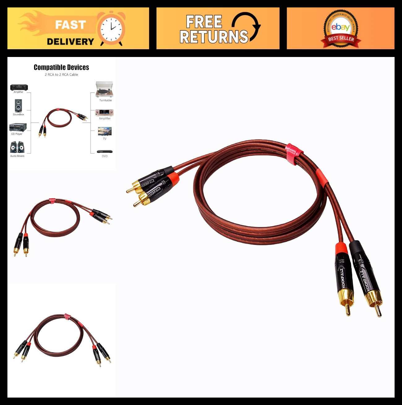 Hi-Fi 4N OFC RCA Stereo Audio Cable | 5ft Turntable Phono & Subwoofer Cable