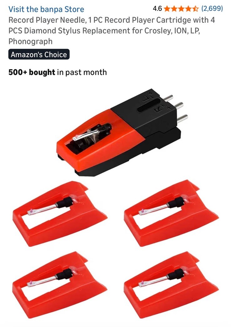 Banpa 5 Piece Record Player Needle With One Cartridge 