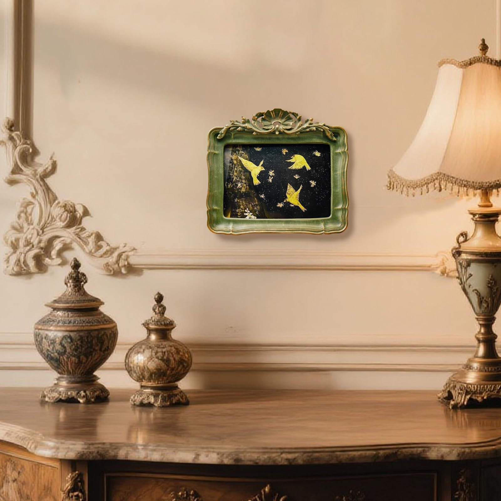 YULINKLIN 5×7 Vintage Picture Frame, Antique Green Ornate Carved 5×7,