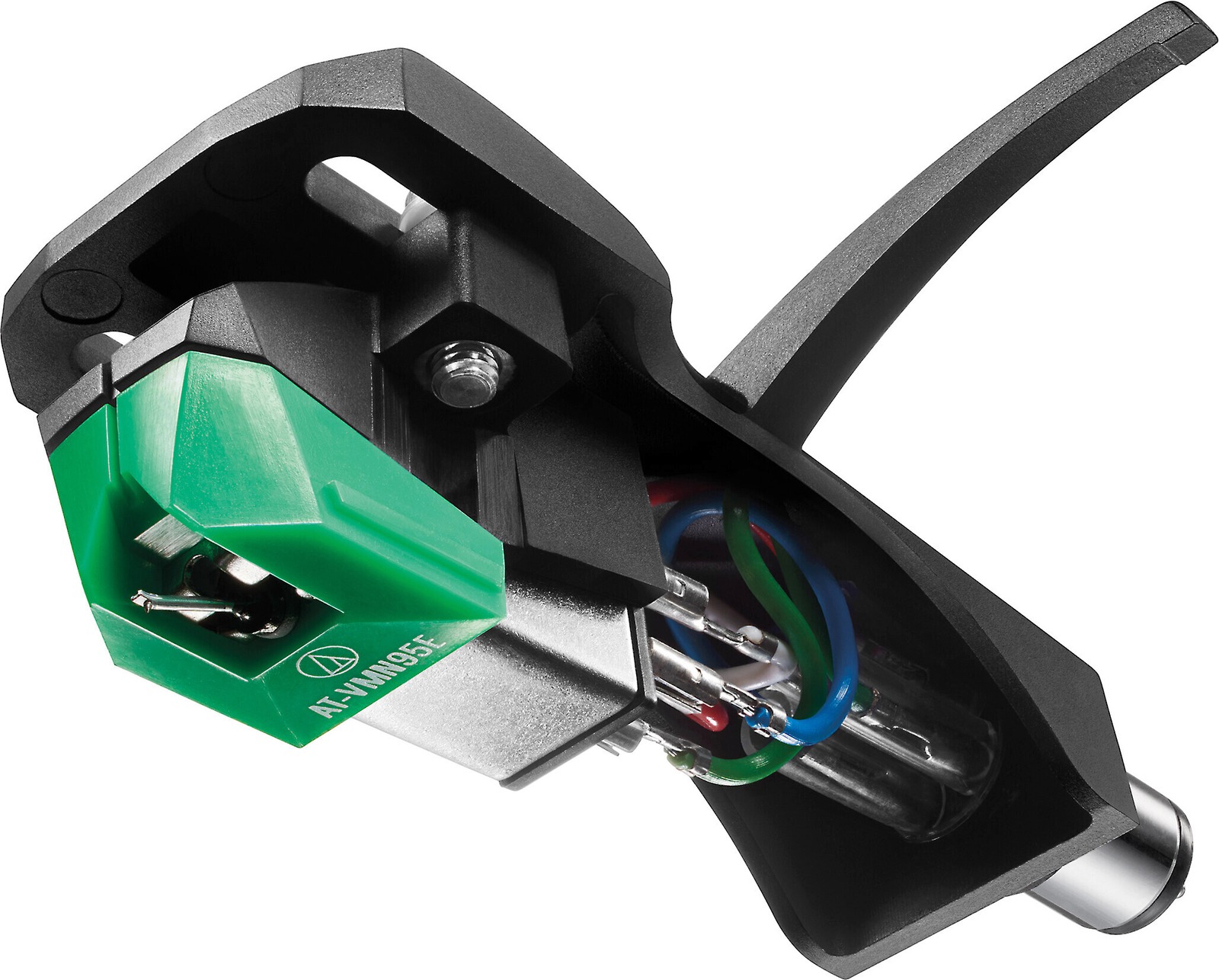 Audio-Technica AT-VM95E/H phono cartridge on headshell
