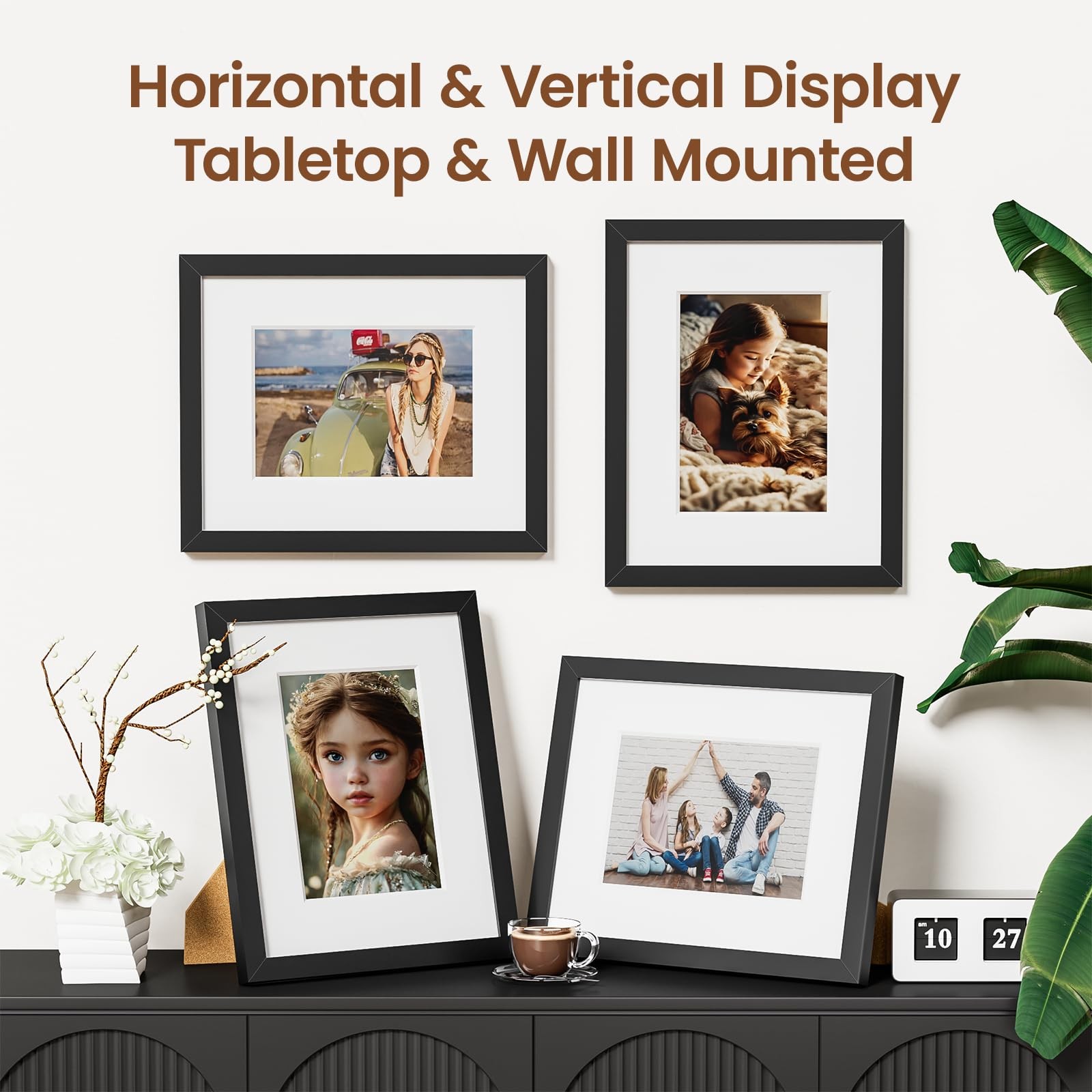 Heimlove 8×10 Picture Frames Set of PVC frame|8×10 mat to 5×7, 3 Pack(Black)