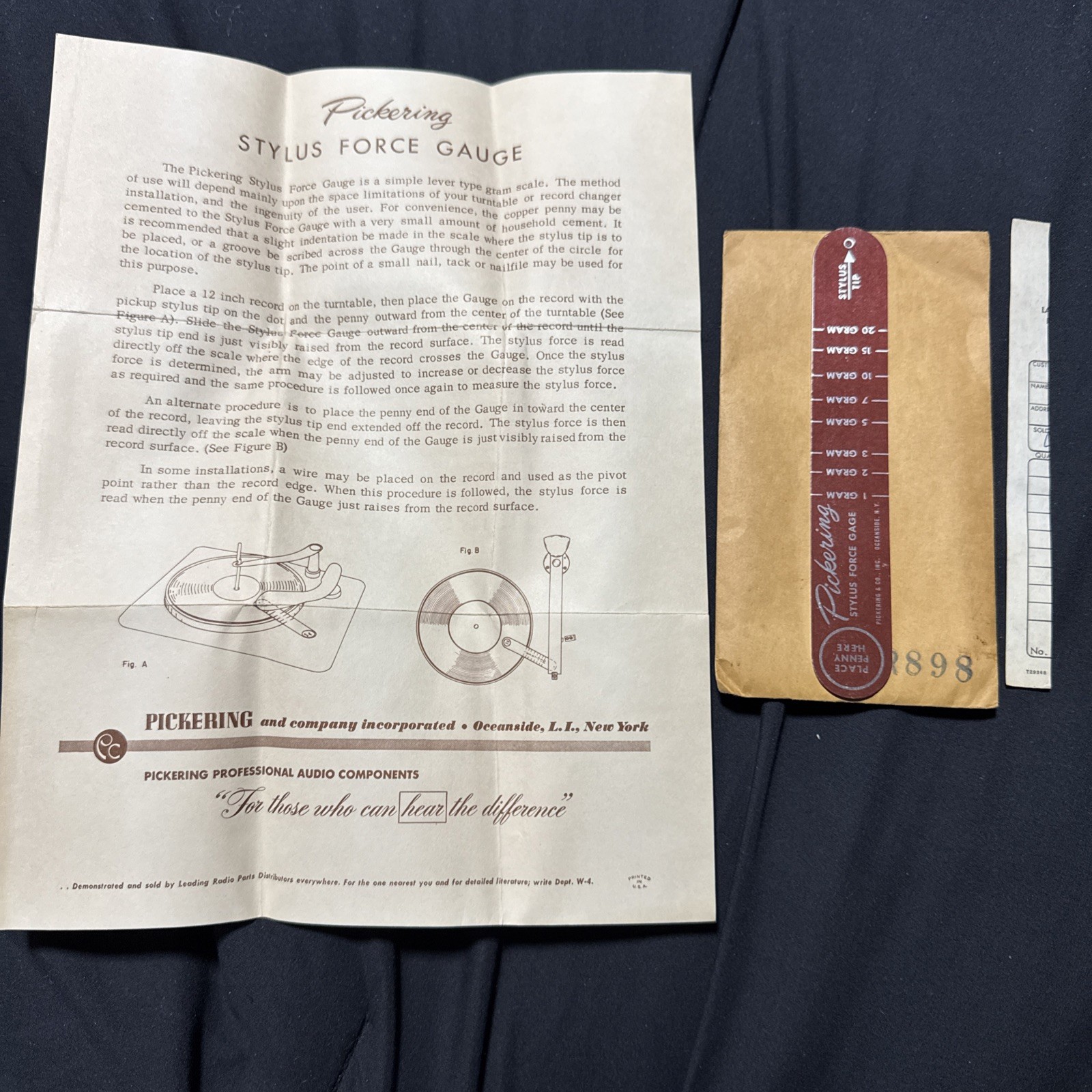 Vintage Pickering Stylus Force Gage No Penny Not Used Condition w Guide NOS