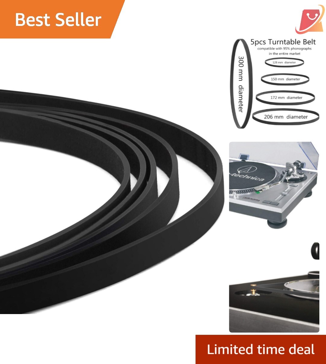5-Pack Turntable Belts for Seamless Record Player Functionality & Reduced Noise