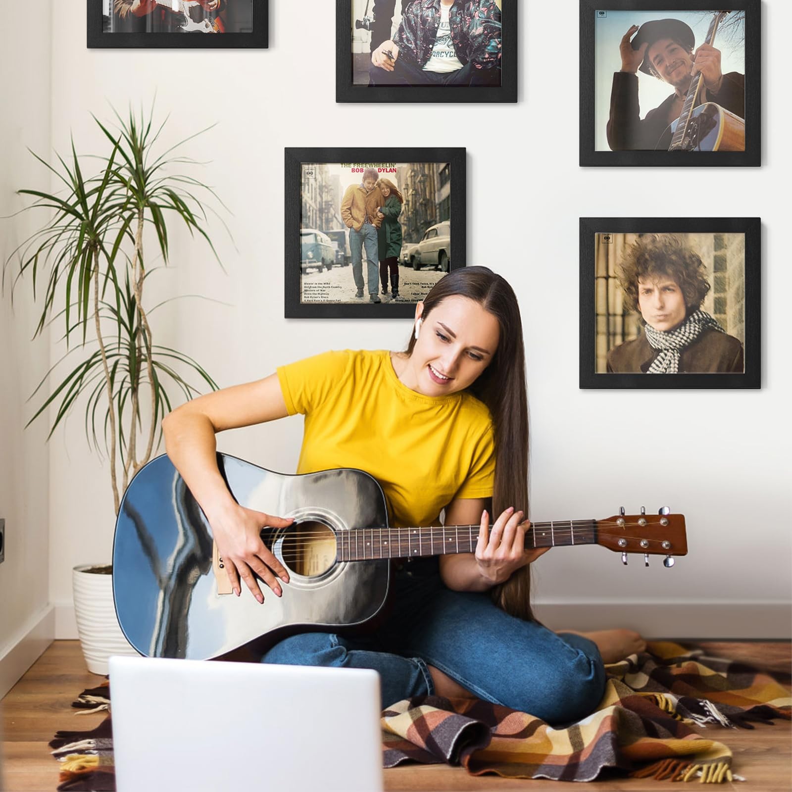 Emfogo 4 Pack Vinyl Record Frame for the Wall, Wall-Mounted 4 Pack, Black
