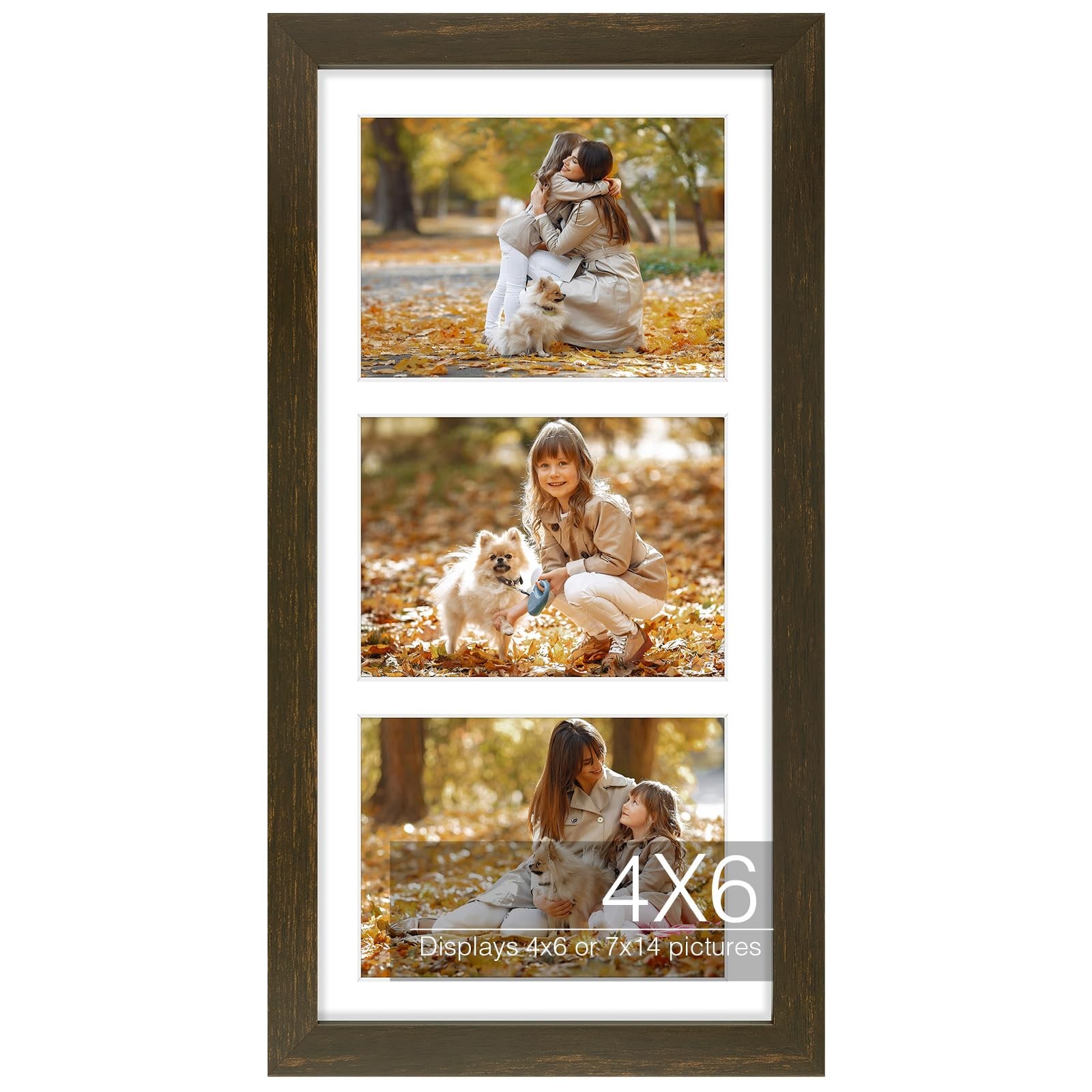 Golden State Art, 7×14 Picture Frame, Dark 3 Openings – 4×6″, Brown