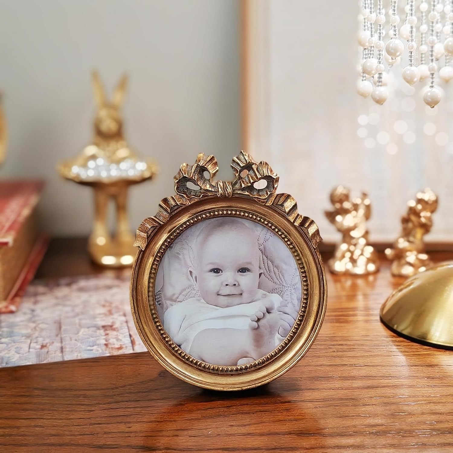 Vintage Picture Frames 3.5×3.5 Ornate Wallet Size Round Round, Bronze