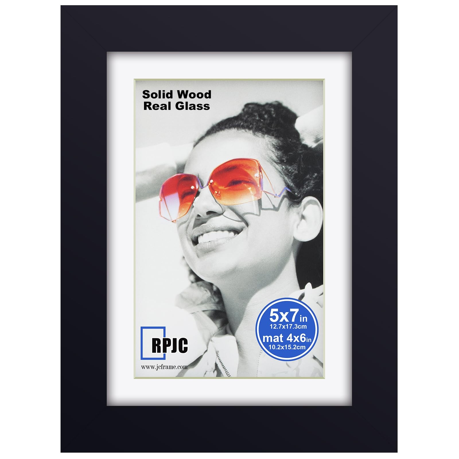 RPJC 5×7 Picture Frame Solid Wood, Fits 4×6 with Mat or 5×7, Black