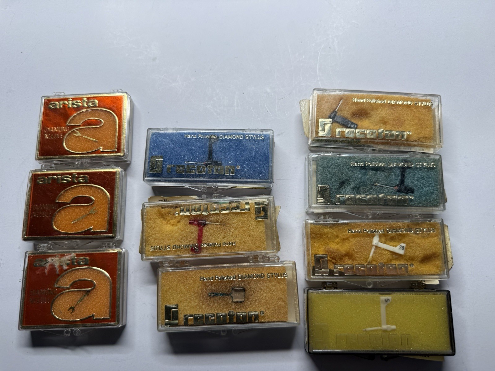 Lot of 10 Vintage Recoton & Arista Diamond Phonograph Stylus / Needles Repair