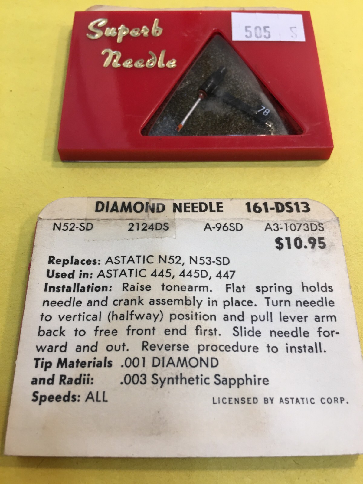 Original NOS Superb Needle 161-DS13 for ASTATIC N52 N53-SD 445 445D 447 LOT OF 2