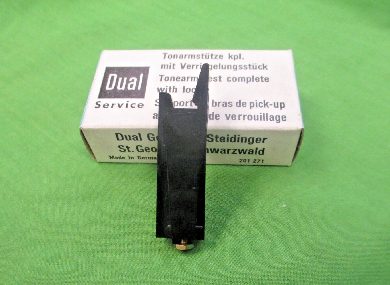 DUAL 1215 TURNTABLE TONE ARM REST POST WITH LOCK LEVER–NEW IN FACTORY BOX