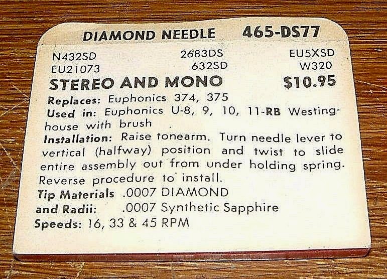 STEREO turntable Needle 631SD for EUPHONICS 374 375 U8RB U11RB EV2683 465-DS77