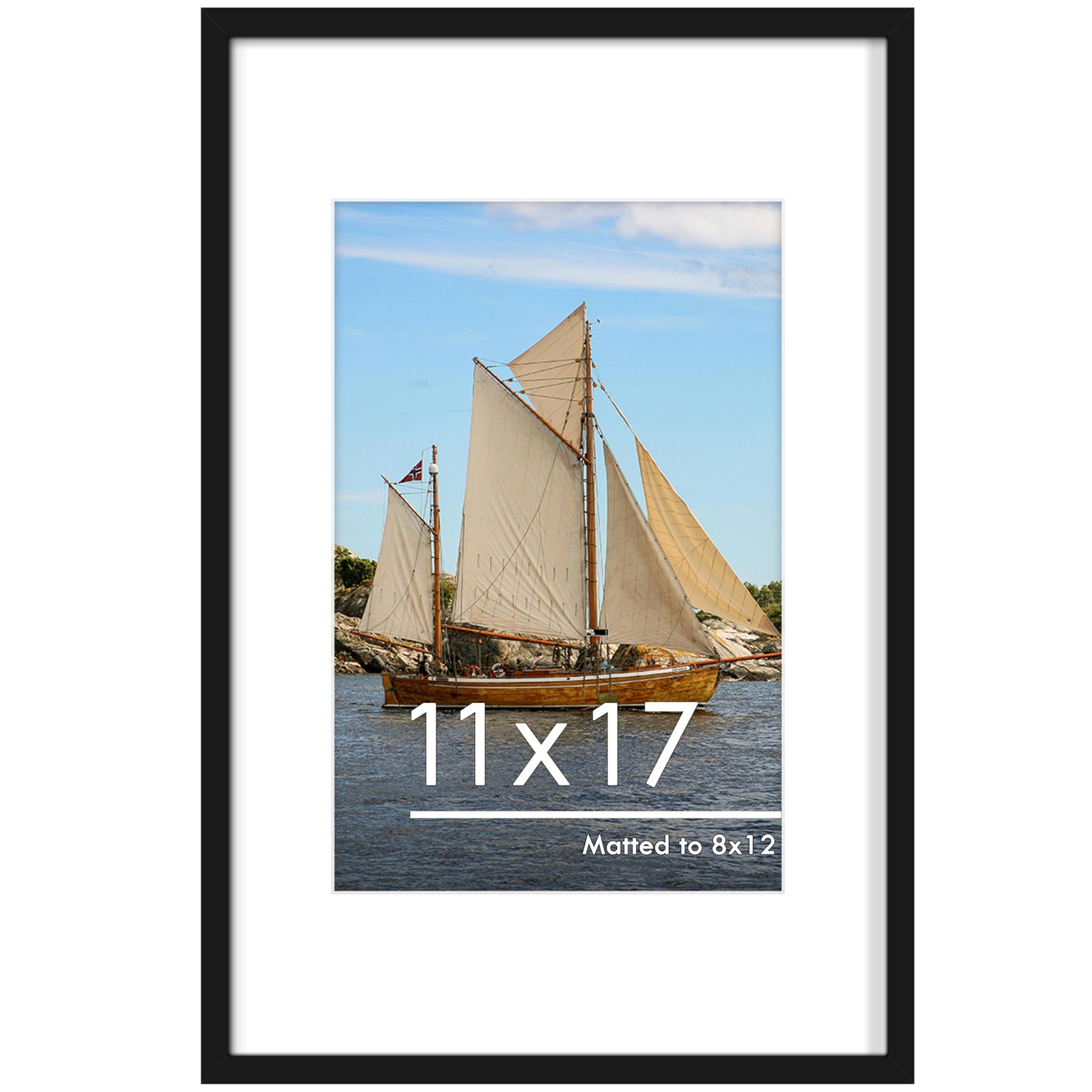 PEALSN 11×17 Picture Frame, Display Pictures 8 x 12 with Mat or 11×17, Black