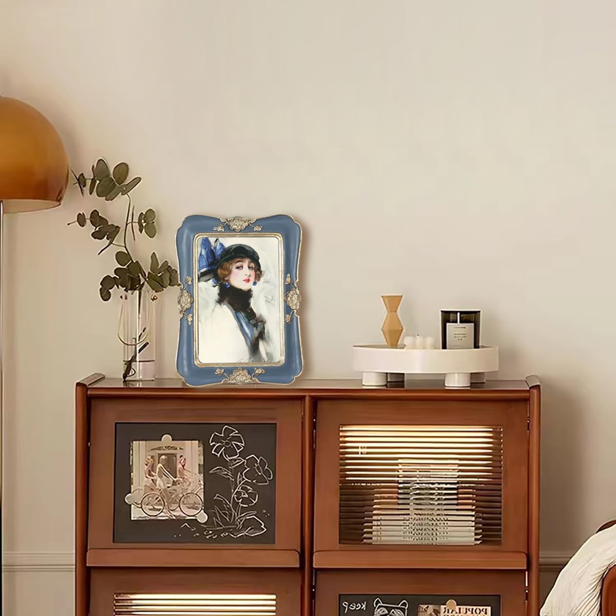 WINPLUS+ Vintage Picture Frame 5×7, Wall Mount and Tabletop Blue Gold