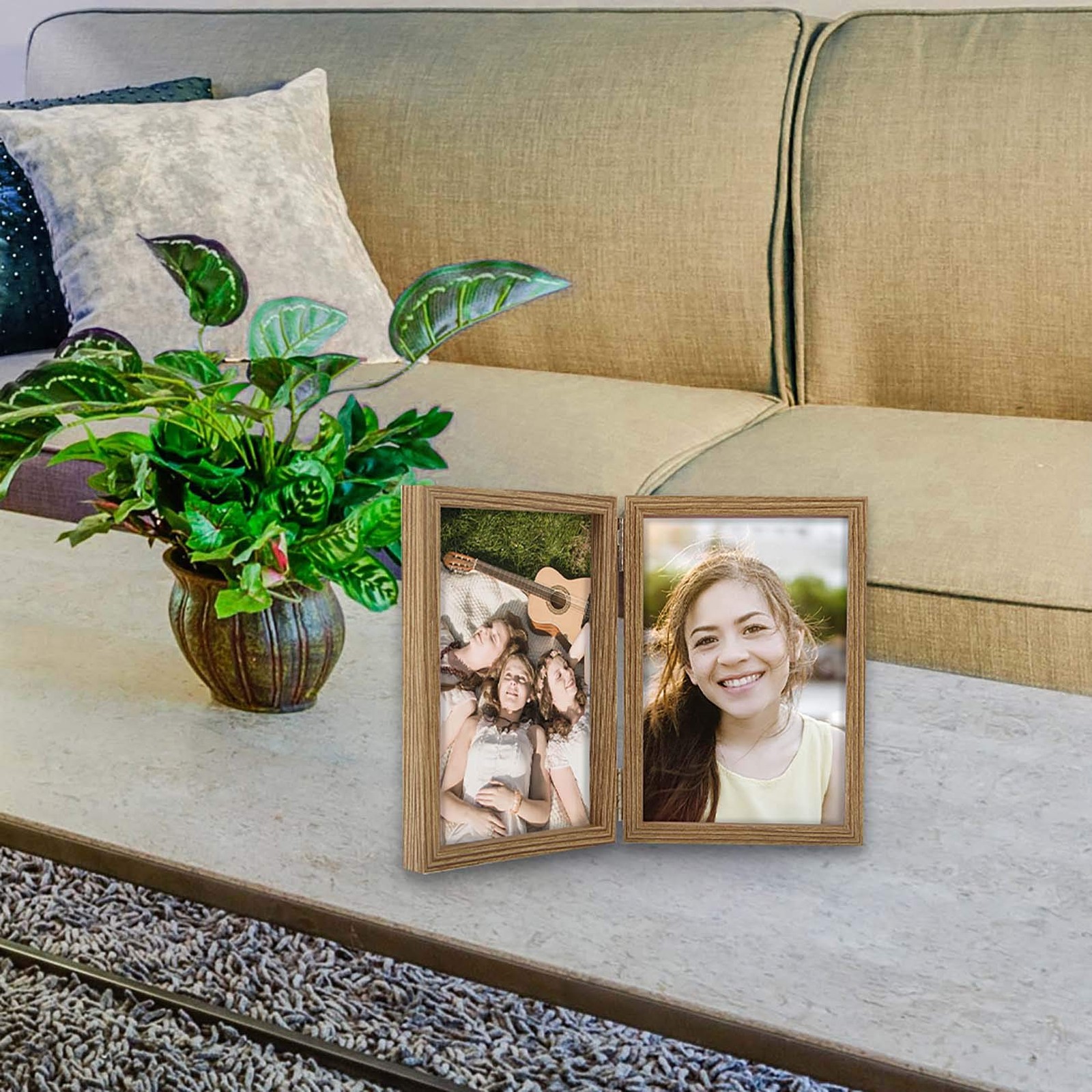 4×6 Picture Frames Double Hinged MDF Wood Grain with Glass 4×6,