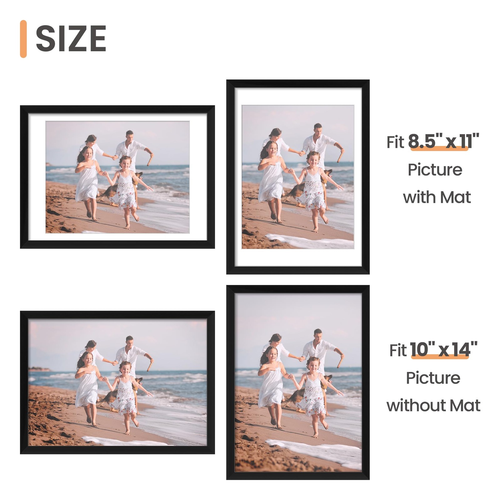 upsimples 10×14 Picture Frame, Display Pictures 8.5×11 with Mat 10×14, Black