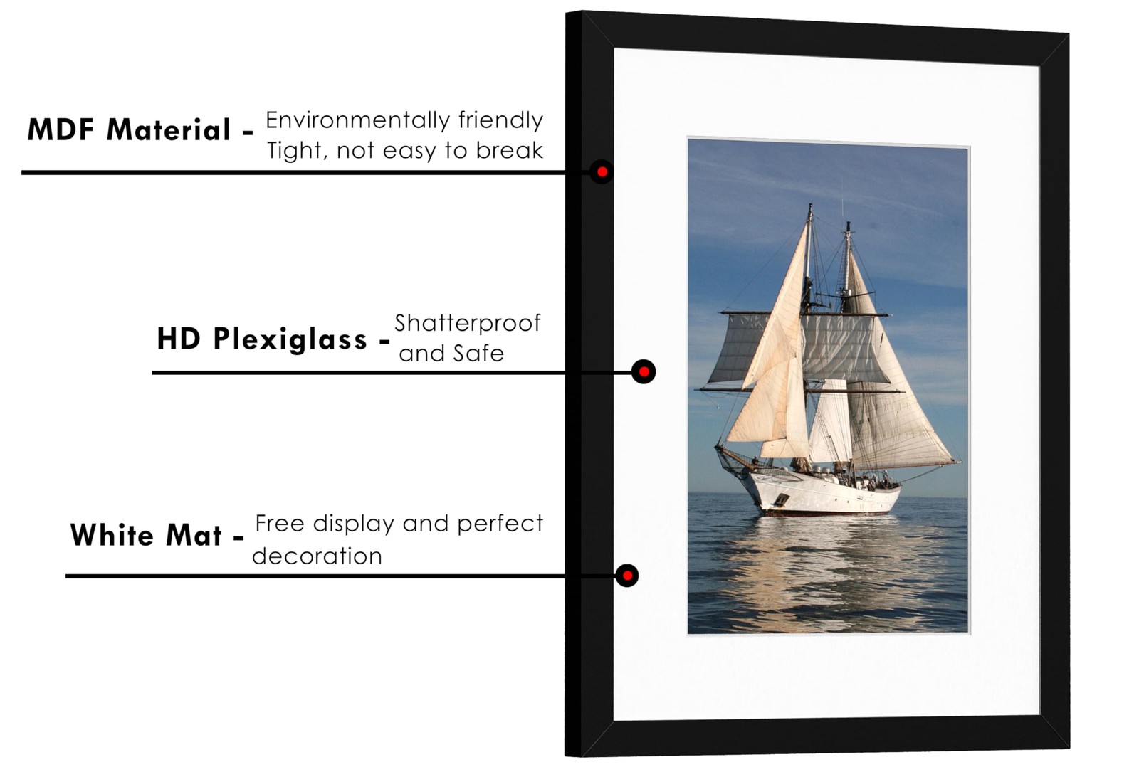PEALSN 12×16 Picture Frame, Display Pictures 8.5×11 with Mat or 12×16, Black