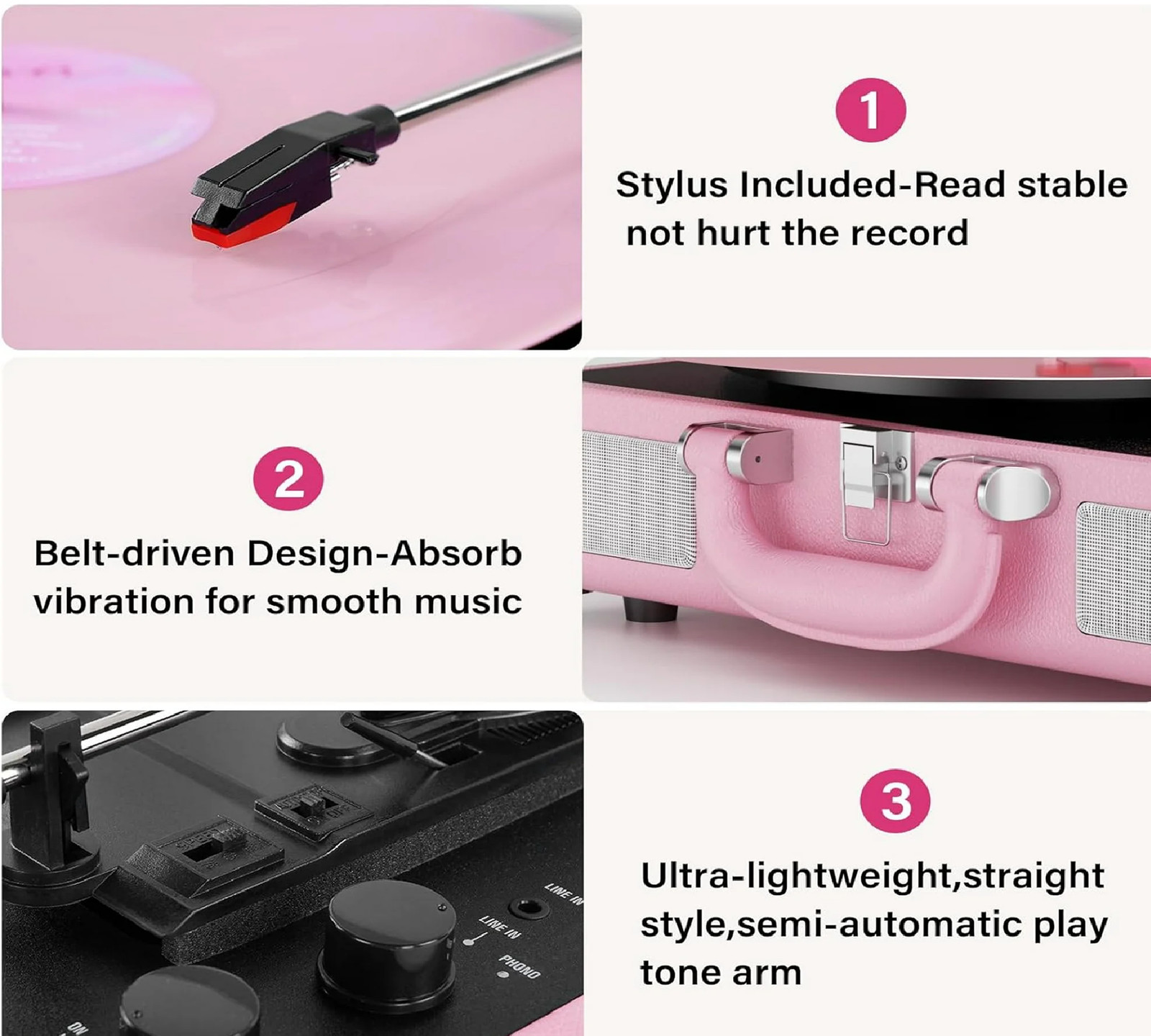 DIGITNOW M417 Turntable Record Player 3 Speeds with Built-in Stereo Speakers