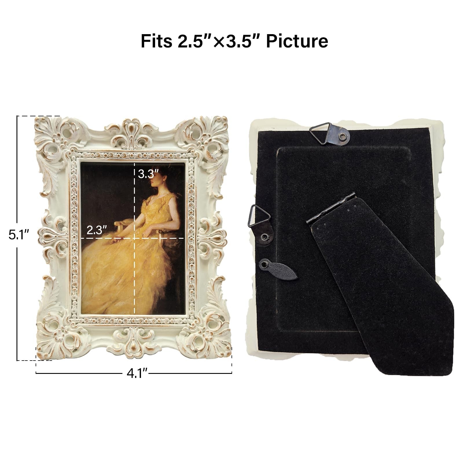 CISOO 2.5×3.5 Vintage Small Picture Frame, Antique Ornate 2.5×3.5, White