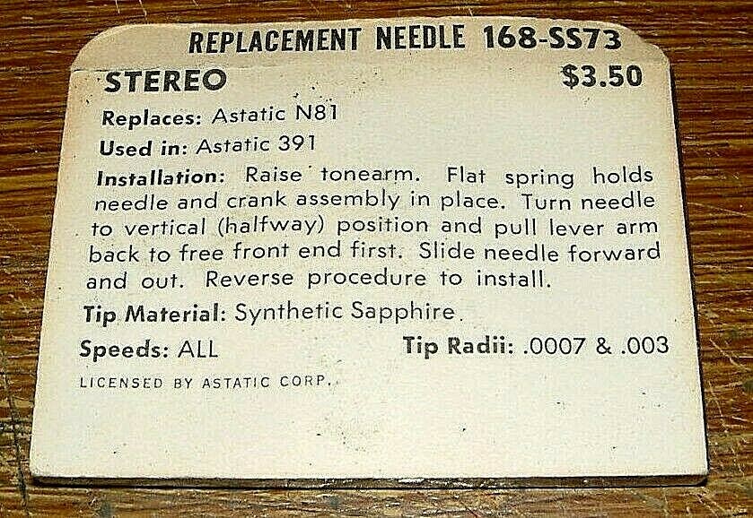 Stereo Phonograph NEEDLE 168-SS73 for Astatic N81 in 361 363 365, A113X EV2129DS