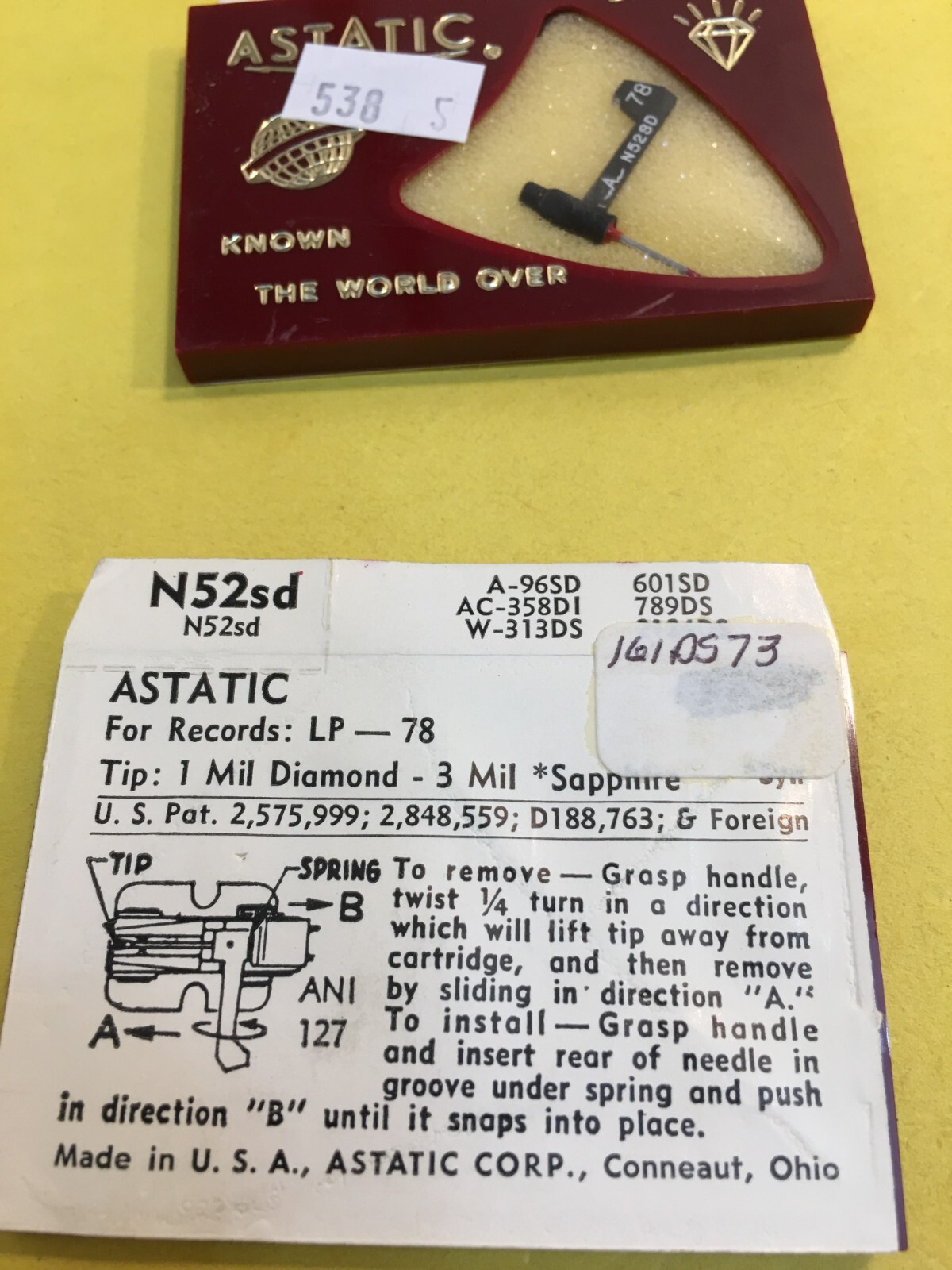 2 Orig NOS ASTATIC Needle N52SD Fits A-956D 601SD 789DS 2124DS AC-358D1 W-313DS