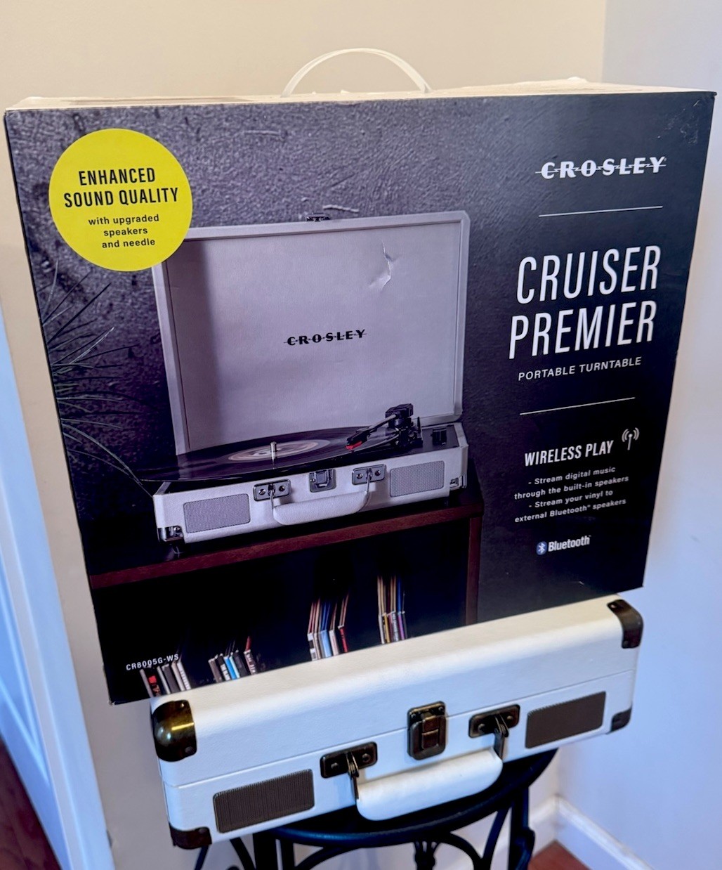 NEW Crosley Cruiser Premier Vinyl Record Player with Speakers – White W/ Gold