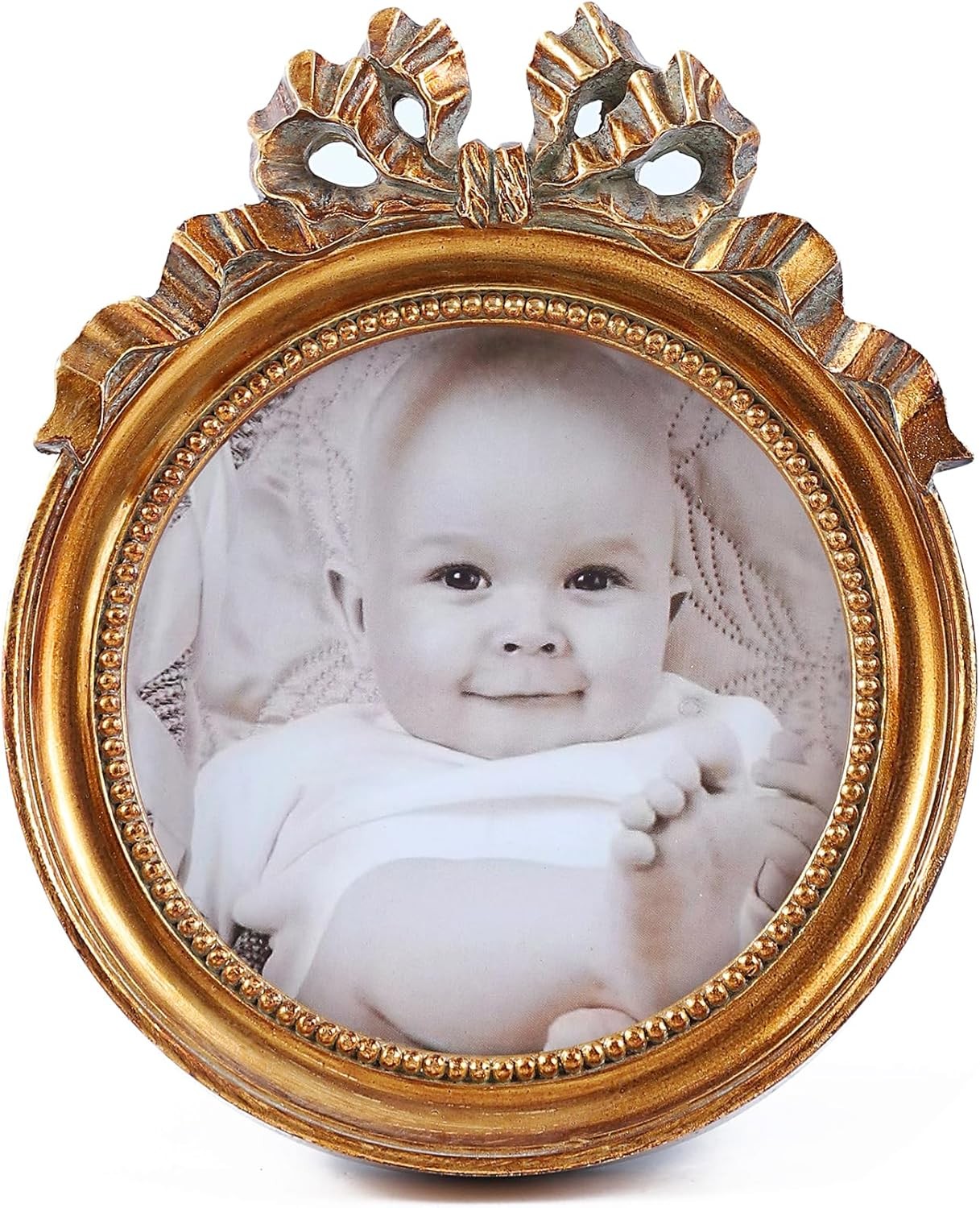 Vintage Picture Frames 3.5×3.5 Ornate Wallet Size Round Round, Bronze